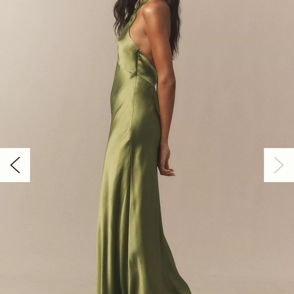 BHLDN Satin halter neck Dress - Olive Green new with tags - Picture 4 of 7